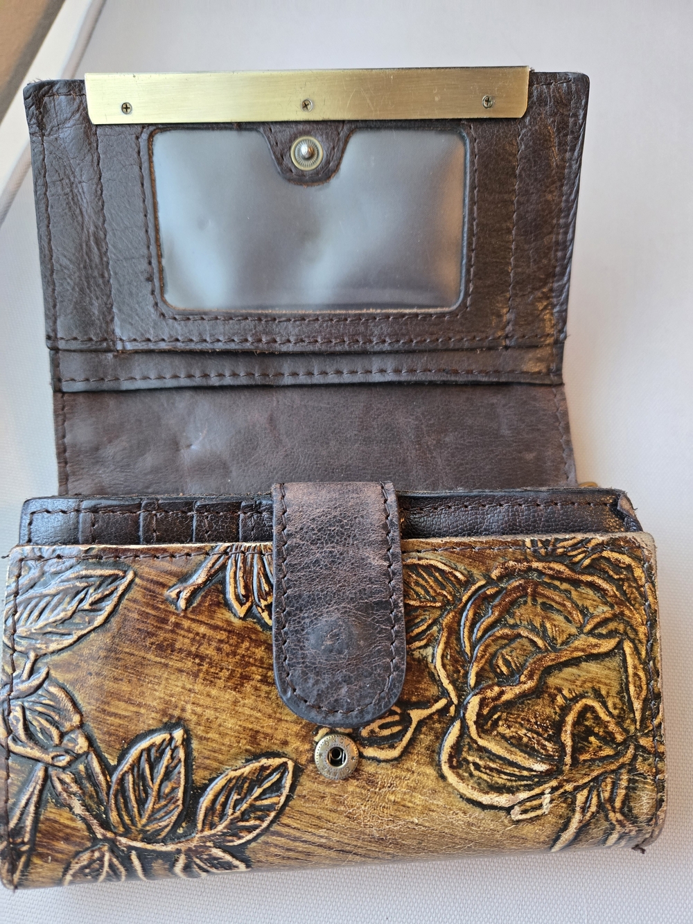 Patricia Nash Bark Leavez Metallic Brown Embossed Floral Wallet with Gold Bar - Picture 7 of 7